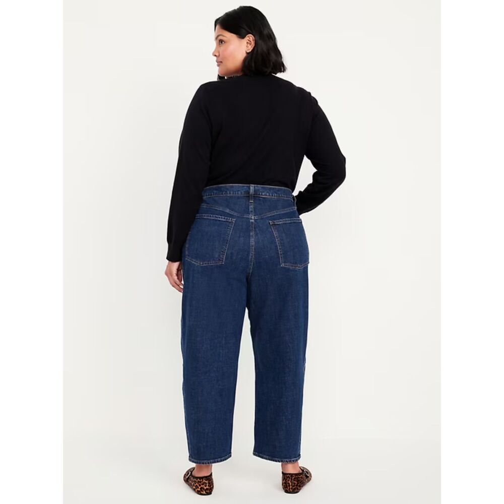 Old Navy Women's High-Waisted Barrel Ankle Jeans, Dark Wash, Size 20 Regular - Picture 2 of 11